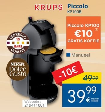 Promoties Krups nescafé dolce gusto kp100b piccolo - Krups - Geldig van 02/10/2017 tot 31/10/2017 bij Eldi