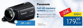 Promoties Panasonic full hd memory camera hc-v160ef-k - Panasonic - Geldig van 02/10/2017 tot 31/10/2017 bij Eldi