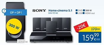 Promotions Sony home cinema 5.1 dav-tz140 - Sony - Valide de 02/10/2017 à 31/10/2017 chez Eldi