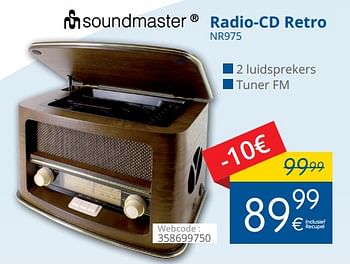 Promoties Soundmaster radio-cd retro nr975 - soundmaster - Geldig van 02/10/2017 tot 31/10/2017 bij Eldi