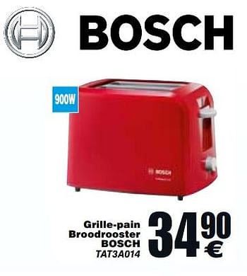 Promoties Bosch grille-pain brood rooster bosch tat3a014 - Bosch - Geldig van 03/10/2017 tot 16/10/2017 bij Cora
