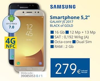 Promoties Samsung smartphone galaxy j5 2017 black of gold - Samsung - Geldig van 02/10/2017 tot 31/10/2017 bij Eldi
