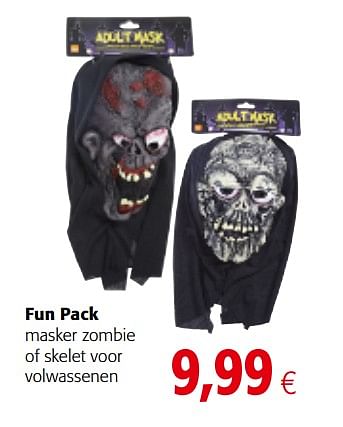 Promoties Fun pack masker zombie of skelet voor volwassenen - Huismerk - Colruyt - Geldig van 04/10/2017 tot 17/10/2017 bij Colruyt