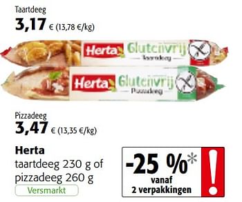Promoties Herta taartdeeg of pizzadeeg -25% vanaf 2 verpakkingen - Herta - Geldig van 04/10/2017 tot 17/10/2017 bij Colruyt
