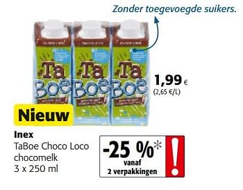 Promoties Inex taboe choco loco chocomelk -25% vanaf 2 verpakkingen - Inex - Geldig van 04/10/2017 tot 17/10/2017 bij Colruyt