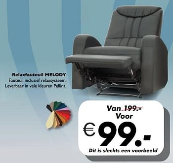 Promoties Relaxfauteuil melody - Huismerk - Seats and Sofas - Geldig van 08/10/2017 tot 14/10/2017 bij Seats and Sofas
