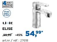 Promotions Elise wastafelkranen - robinets de lavabo - Linie - Valide de 02/10/2017 à 29/10/2017 chez X2O