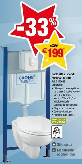 Promoties Pack wc suspendu solido grohe - Grohe - Geldig van 10/10/2017 tot 23/10/2017 bij Brico