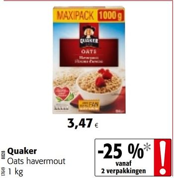 Promoties Quaker oats havermout - Quaker - Geldig van 04/10/2017 tot 17/10/2017 bij Colruyt