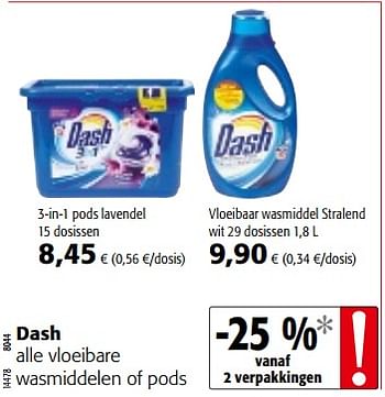 Promoties Dash alle vloeibare wasmiddelen of pods - Dash - Geldig van 04/10/2017 tot 17/10/2017 bij Colruyt