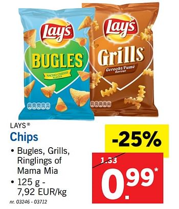 Promotions Chips - Lay's - Valide de 16/10/2017 à 21/10/2017 chez Lidl