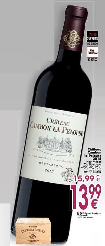 Promoties Château cambon la pelouse 2015 - Rode wijnen - Geldig van 02/10/2017 tot 30/10/2017 bij Cora
