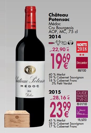 Promotions Château potensac - Vins rouges - Valide de 02/10/2017 à 30/10/2017 chez Cora