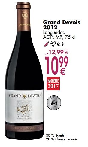 Promotions Grand devois 2012 - Vins rouges - Valide de 02/10/2017 à 30/10/2017 chez Cora