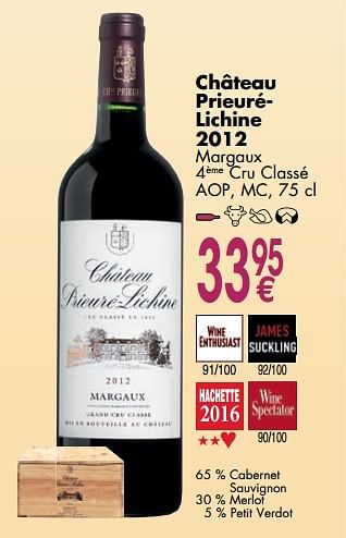 Promotions Château prieuré- lichine 2012 - Vins rouges - Valide de 02/10/2017 à 30/10/2017 chez Cora