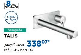 Promotions Talis robinets de lavabo encastrés - Hansgrohe - Valide de 02/10/2017 à 29/10/2017 chez X2O