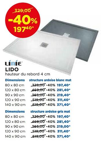 Promotions Lido receveurs de douche en marbre composite - Linie - Valide de 02/10/2017 à 29/10/2017 chez X2O