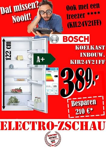 Promoties Bosch koelkast inbouw kir24v21ff - Bosch - Geldig van 02/10/2017 tot 31/10/2017 bij Electro Zschau