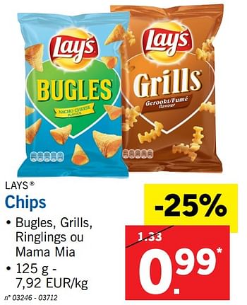 Promotions Chips - Lay's - Valide de 16/10/2017 à 21/10/2017 chez Lidl