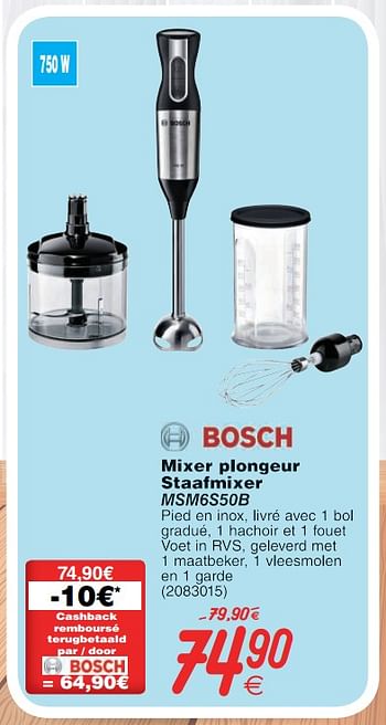 Promoties Bosch mixer plongeur staafmixer msm6s50b - Huismerk - Cora - Geldig van 10/10/2017 tot 23/10/2017 bij Cora