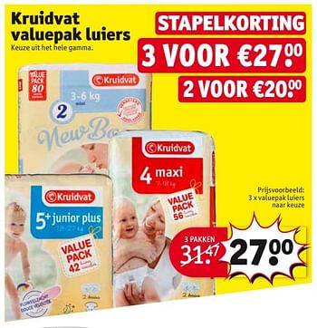 Promotions 3 x valuepak luiers naar keuze - Produit maison - Kruidvat - Valide de 10/10/2017 à 22/10/2017 chez Kruidvat