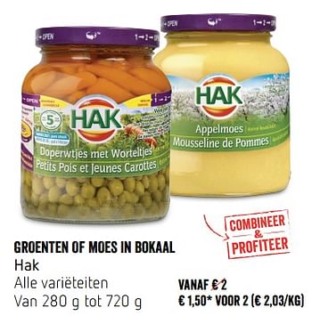 Promoties Groenten of moes in bokaal hak - Hak - Geldig van 12/10/2017 tot 18/10/2017 bij Delhaize