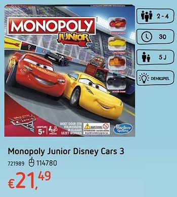Promoties Monopoly junior disney cars 3 - Hasbro - Geldig van 19/10/2017 tot 06/12/2017 bij Dreamland