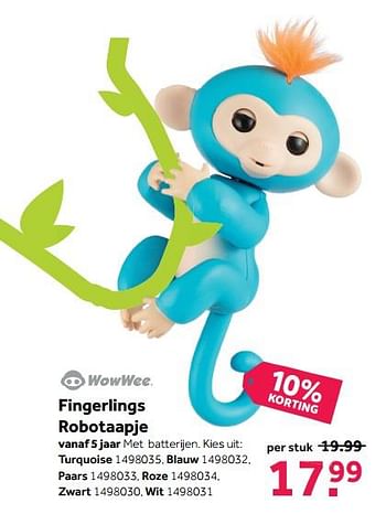 Promoties Fingerlings robotaapje turquoise - Wowwee - Geldig van 09/10/2017 tot 22/10/2017 bij Bart Smit