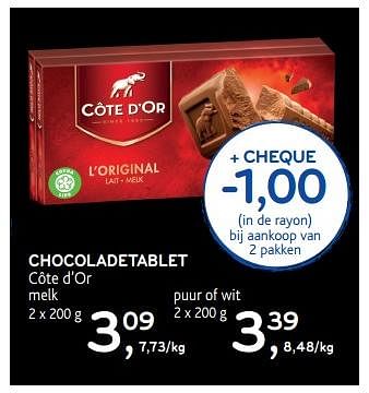 Promoties Chocoladetablet côte d`or melk - Cote D'Or - Geldig van 18/10/2017 tot 31/10/2017 bij Alvo