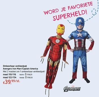 Promoties Omkeerbaar verkleedpak avengers iron man-captain america - Huismerk - Dreamland - Geldig van 19/10/2017 tot 06/12/2017 bij Dreamland