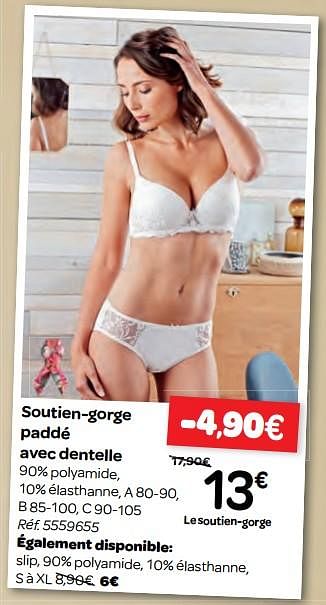 Promotions Soutien-gorge paddé avec dentelle - Produit maison - Carrefour  - Valide de 11/10/2017 à 23/10/2017 chez Carrefour