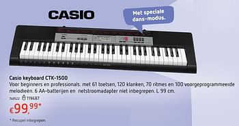 Promoties Casio keyboard ctk-1500 - Casio - Geldig van 19/10/2017 tot 06/12/2017 bij Dreamland