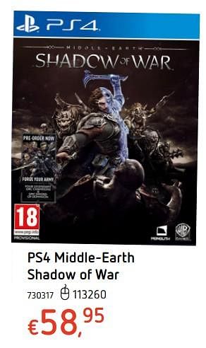 Promotions Ps4 middle-earth shadow of war - Warner Brothers Interactive Entertainment - Valide de 19/10/2017 à 06/12/2017 chez Dreamland