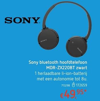 Promotions Sony bluetooth hoofdtelefoon mdr-zx220bt zwart - Sony - Valide de 19/10/2017 à 06/12/2017 chez Dreamland