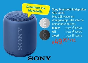 Promoties Sony bluetooth luidspreker srs-xb10 - Sony - Geldig van 19/10/2017 tot 06/12/2017 bij Dreamland