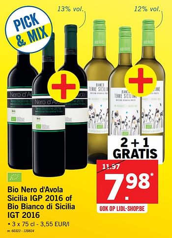 Promotions Bio nero d`avola di sicilia igp - Vins rouges - Valide de 23/10/2017 à 28/10/2017 chez Lidl