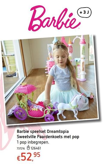 Promoties Barbie speelset dreamtopia sweetville paardenkoets met pop - Mattel - Geldig van 19/10/2017 tot 06/12/2017 bij Dreamland
