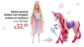 Promoties Barbie speelset endless hair kingdom prinses en eenhoorn - Mattel - Geldig van 19/10/2017 tot 06/12/2017 bij Dreamland