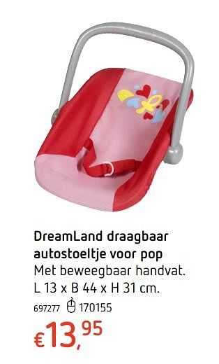 Promoties Dreamland draagbaar autostoeltje voor pop - Huismerk - Dreamland - Geldig van 19/10/2017 tot 06/12/2017 bij Dreamland