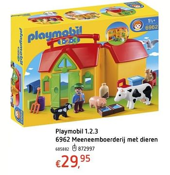 Promoties Playmobil 1.2.3 6962 meeneemboerderij met dieren - Playmobil - Geldig van 19/10/2017 tot 06/12/2017 bij Dreamland