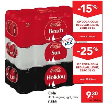 Promoties Cola regular, light, zero - Coca Cola - Geldig van 18/10/2017 tot 31/10/2017 bij Makro