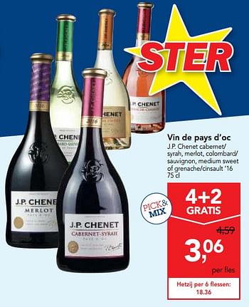 Promoties Vin de pays d`oc j.p. chenet cabernet - Rode wijnen - Geldig van 18/10/2017 tot 31/10/2017 bij Makro