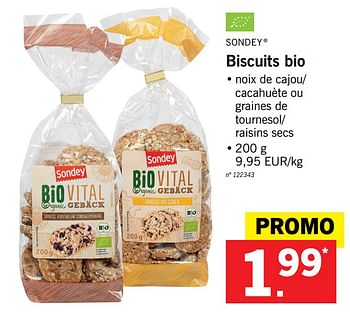 Promoties Biscuits bio - Sondey - Geldig van 23/10/2017 tot 28/10/2017 bij Lidl