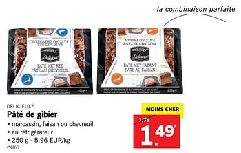 Promoties Pâté de gibier - Delicieux - Geldig van 23/10/2017 tot 28/10/2017 bij Lidl