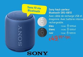 Promoties Sony haut-parleur bluetooth srs-xb10 - Sony - Geldig van 19/10/2017 tot 06/12/2017 bij Dreamland