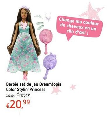 Promotions Barbie set de jeu dreamtopia color stylin` princess - Mattel - Valide de 19/10/2017 à 06/12/2017 chez Dreamland