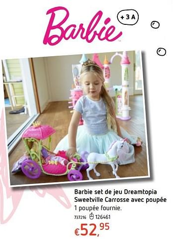 Promotions Barbie set de jeu dreamtopia sweetville carrosse avec poupée - Mattel - Valide de 19/10/2017 à 06/12/2017 chez Dreamland
