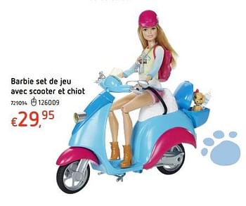 Promoties Barbie set de jeu avec scooter et chiot - Mattel - Geldig van 19/10/2017 tot 06/12/2017 bij Dreamland