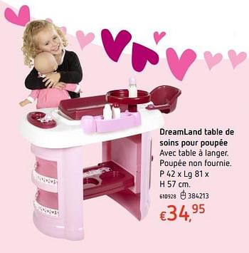 Promotions Dreamland table de soins pour poupée - Produit maison - Dreamland - Valide de 19/10/2017 à 06/12/2017 chez Dreamland