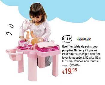 Promotions Écoiffier table de soins pour poupées nursery 22 pièces - Ecoiffier - Valide de 19/10/2017 à 06/12/2017 chez Dreamland